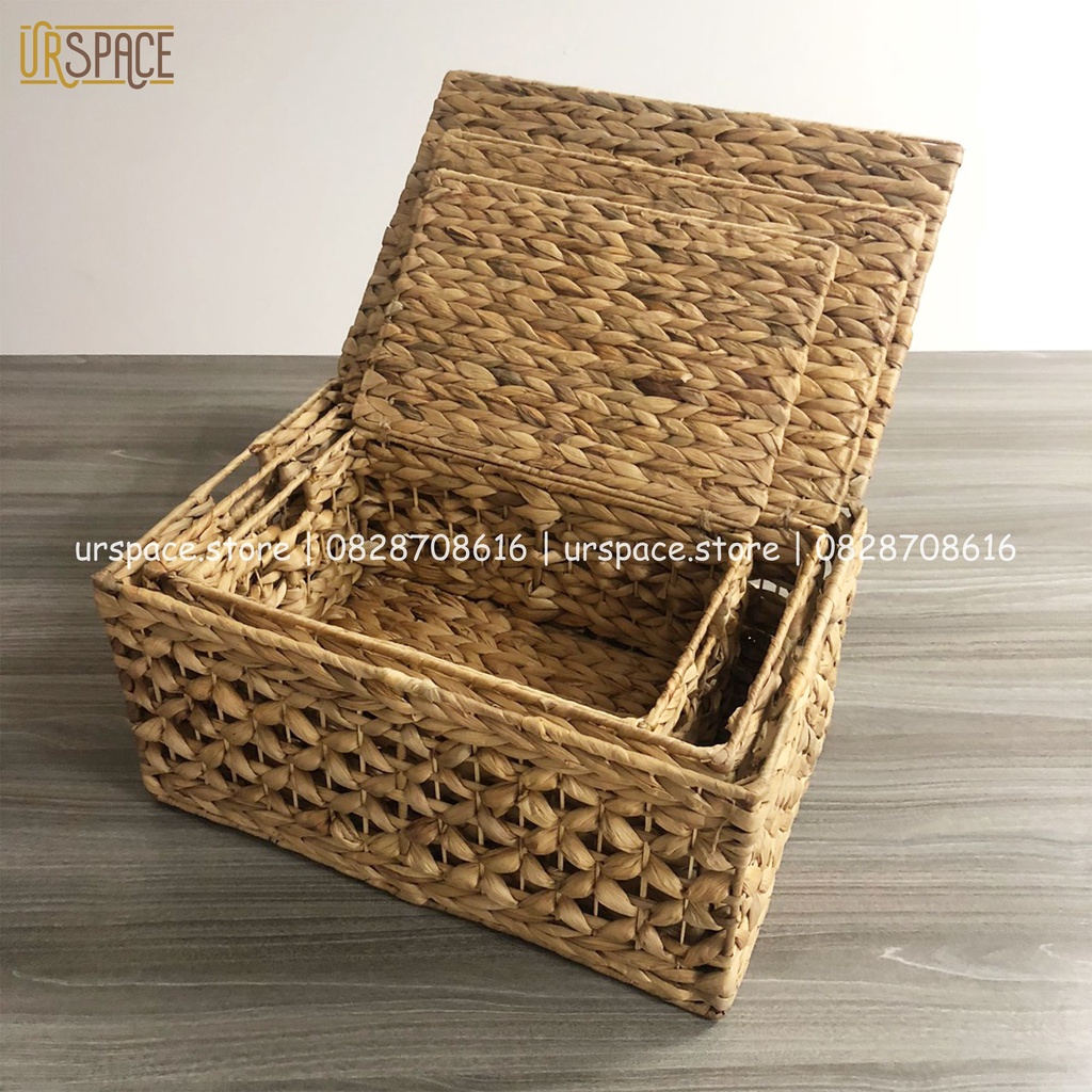 Giỏ lục bình có nắp URSPACE hình chữ nhật đựng quần áo, sách báoo, trang trí decor