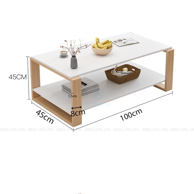 Bàn trà sofa 2 tầng phòng khách ngồi uống nước, bàn trà sofa gỗ chân gỗ tự nhiên phong cách hiện đại phù hợp mọi căn hộ