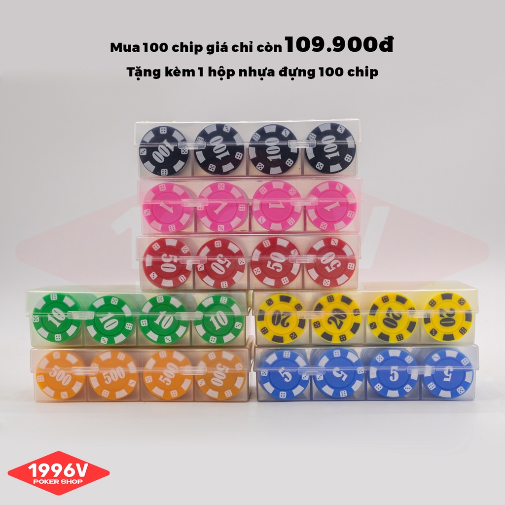 Cọc 25 chip Poker có số, phỉnh poker Xúc Xắc chip set pocker nhựa dẻo đẹp giá rẻ - 1996V Poker Shop