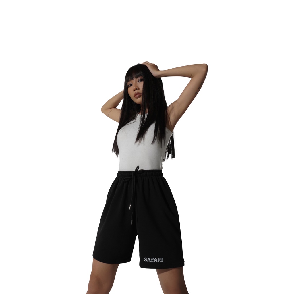 Quần Đùi Nam nữ Thể Thao Chất nỉ chân cua Chun Mềm Mại,Co Giãn Vận Động Thoải Mái SAFARI SPS1 - BLACK
