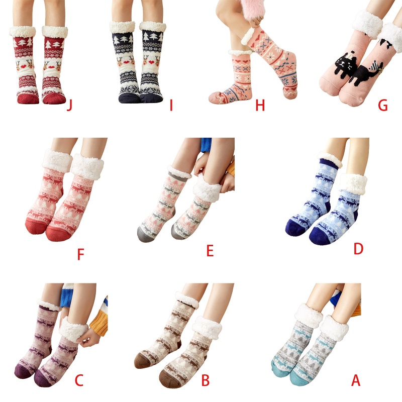 Vớ Lông Cừu Giả Siêu Ấm Áp Mềm Mại Chống Trượt Có Đường Viền Tuần Lộc Giáng Sinh Cho Nữ Hom