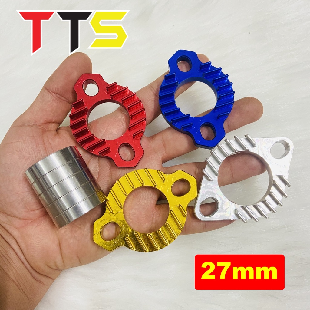 ( MÀU XANH ) Khâu nối pô chất liệu inox 304, lông đền nhôm CNC tản nhiệt cổ pô inox, ttian phi 27mm