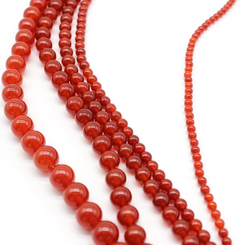 Đá Tự Nhiên Đỏ Carnelian Mã Não Tròn Đá Quý Hạt 15 "Dây 4 6 8 10 12MM Chọn Kích Thước Để Làm Đồ Trang Sức