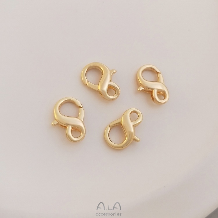 Khóa Kẹp Tôm Hùm Mạ Vàng 14K DIY Hình Số 8 Dùng Để Làm Vòng Tay / Vòng cổ Phong Cách Hàn Quốc