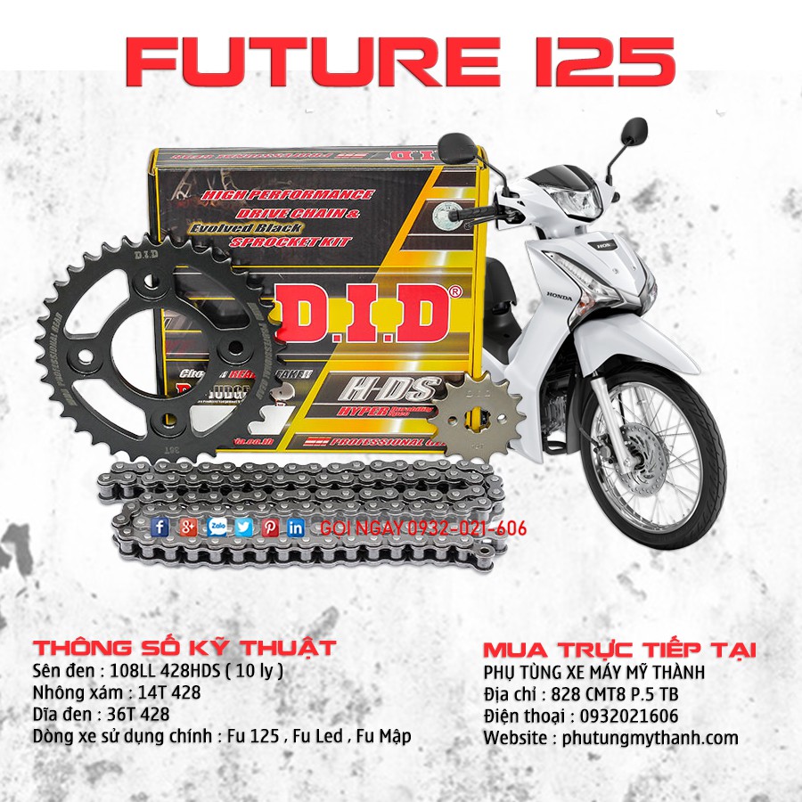 Nhông sên dĩa DID 10 ly xe Future X , Future 125 , Wave RS , S110