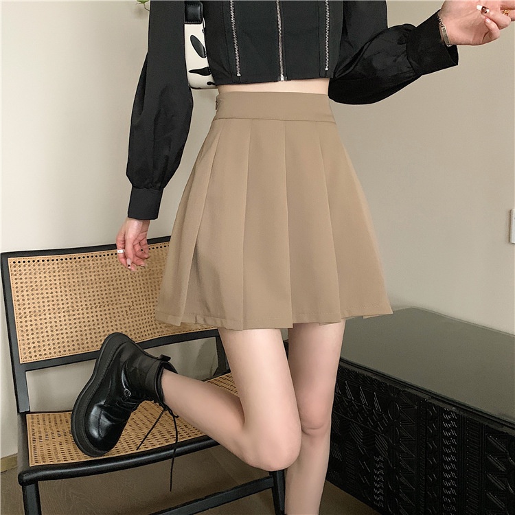 Chân Váy Ngắn Đồng Phục Xếp Ly Cài Nút Lưng Cao Phối Khóa Kéo Thời Trang Mùa Hè Cho Nữ Plus size