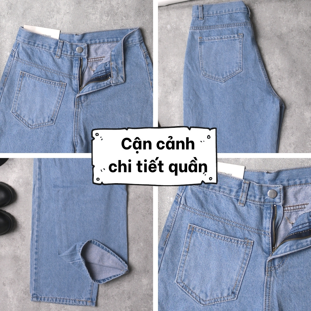 Quần jean nữ ống rộng ❤️ Cạp lưng cao dáng ống suông chất bò dầy dặn 1 túi trước trẻ trung LX14