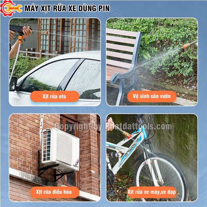 Máy Rửa Xe Dùng Pin-Hàng Cao Cấp Chính Hãng-Đầy Đủ Phụ Kiện-Bảo Hành 6 Tháng