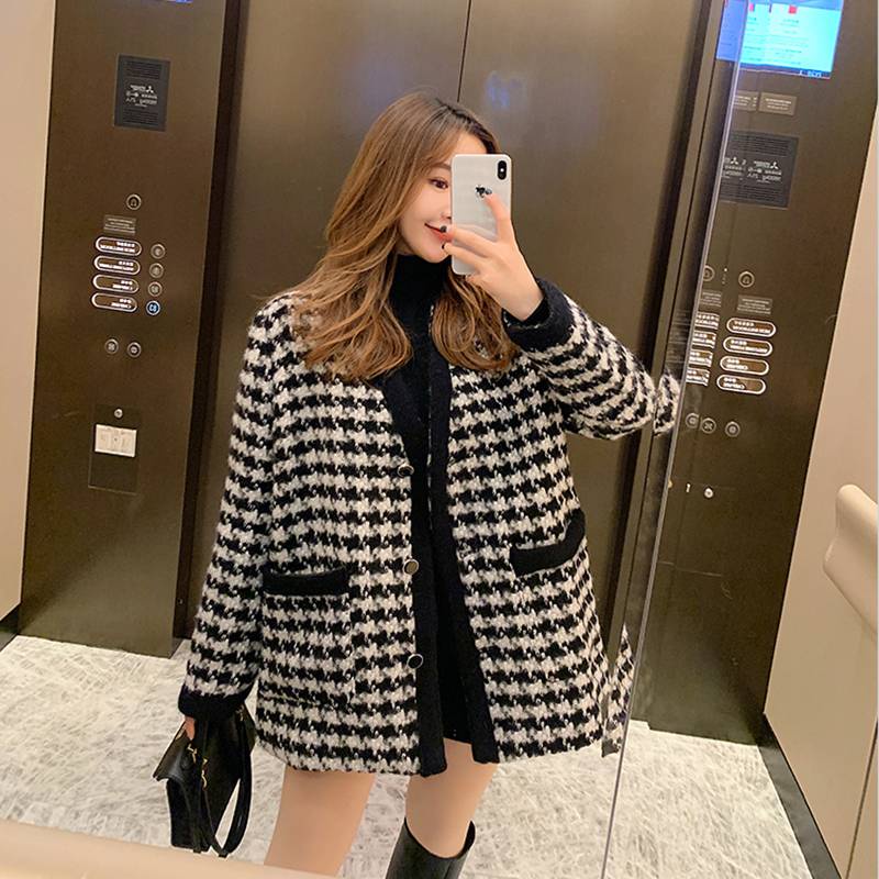 Áo Khoác Họa Tiết Houndstooth Cao Cấp Thời Trang Mùa Xuân Thu Theo Phong Cách Pháp Cho Nữ
