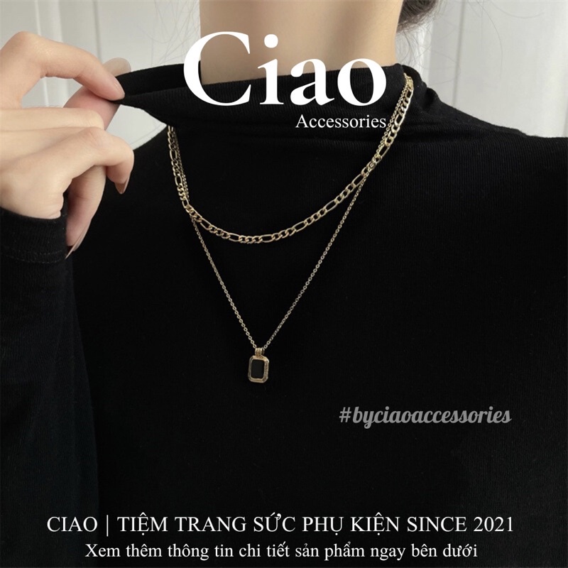 Dây chuyền/ Vòng cổ titan không gỉ thiết kế 2 lớp phong cách trendy Aisha Ciao