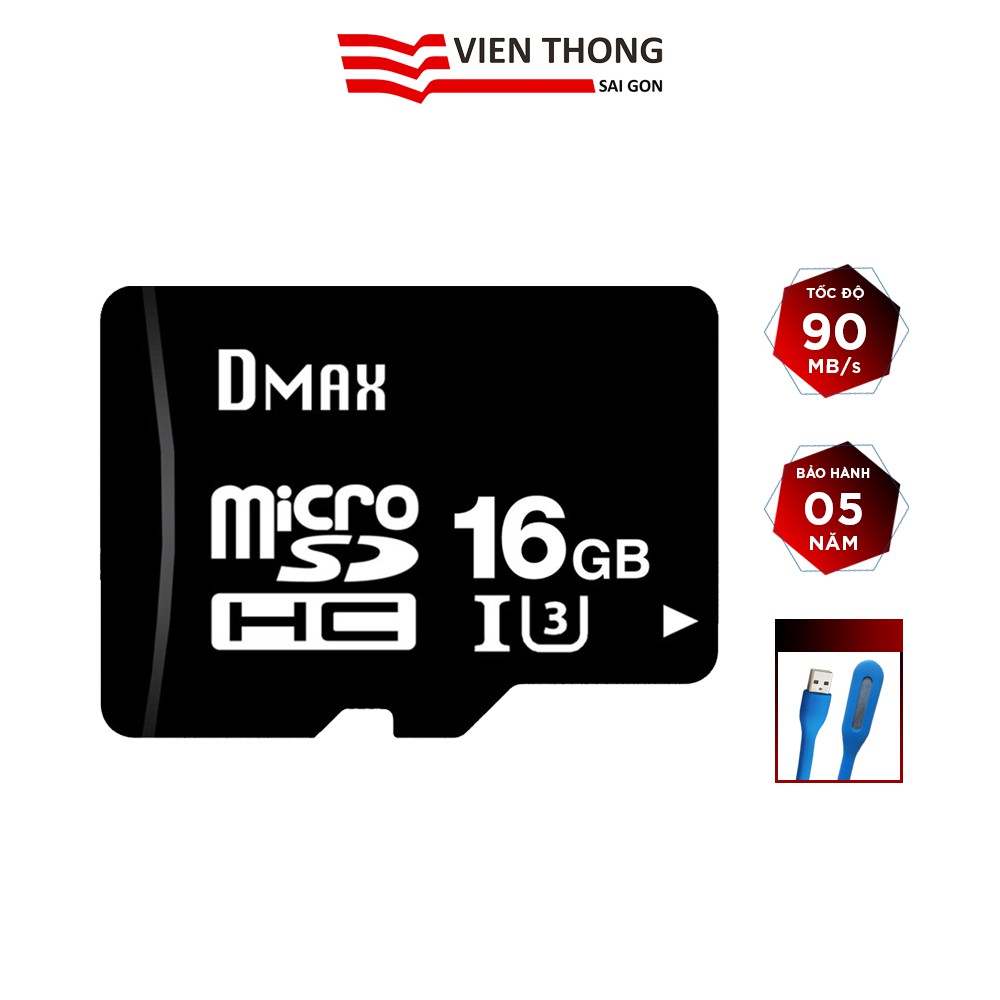 Thẻ nhớ 16Gb tốc độ cao U3, up to 90MB/s Dmax Micro SDHC + Đèn LED USB | WebRaoVat - webraovat.net.vn