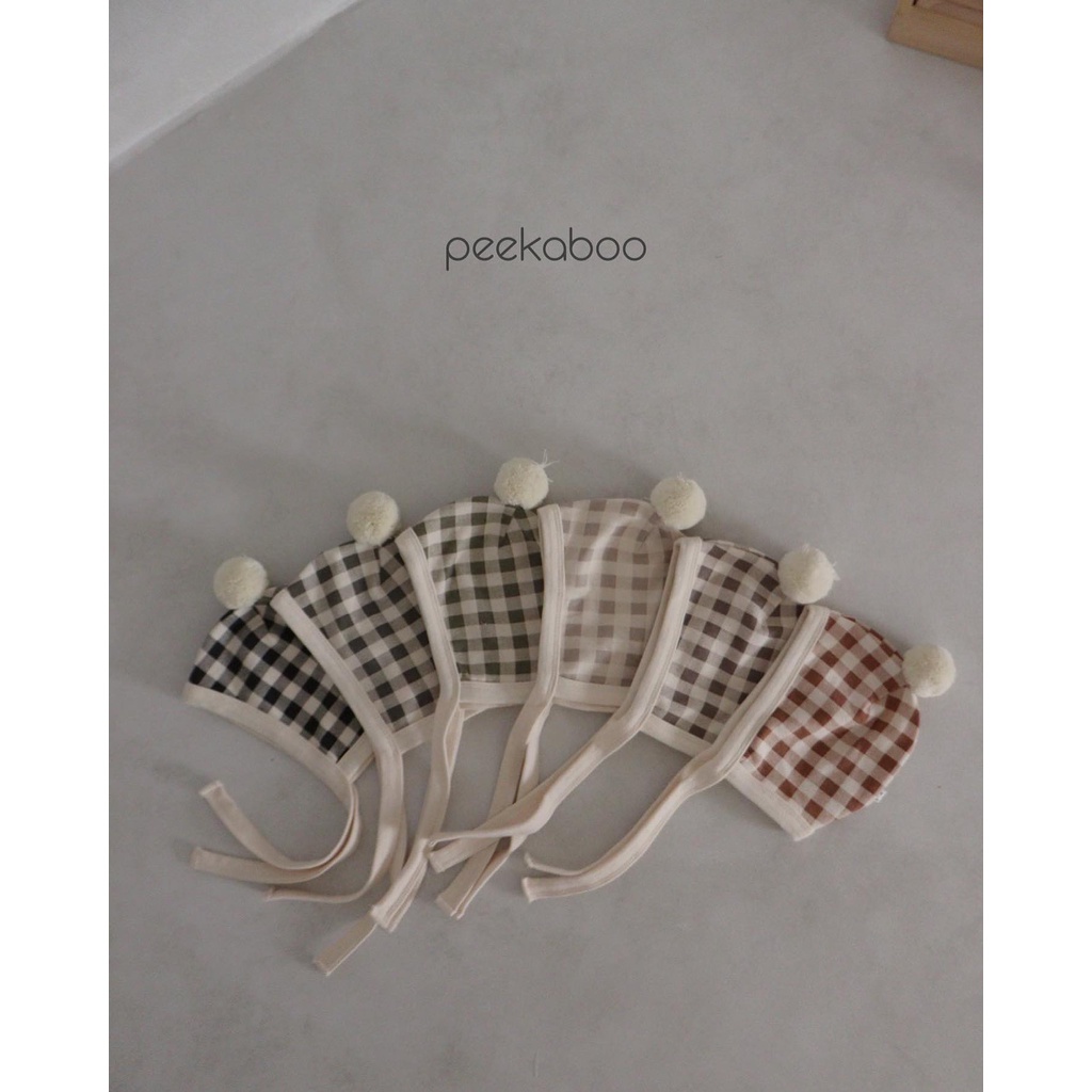 (Chính hãng) Mũ thỏ và mũ quả bông bộ kẻ Cony 2022 co giãn PEEKABOO made in Korea thời trang trẻ em cho bé