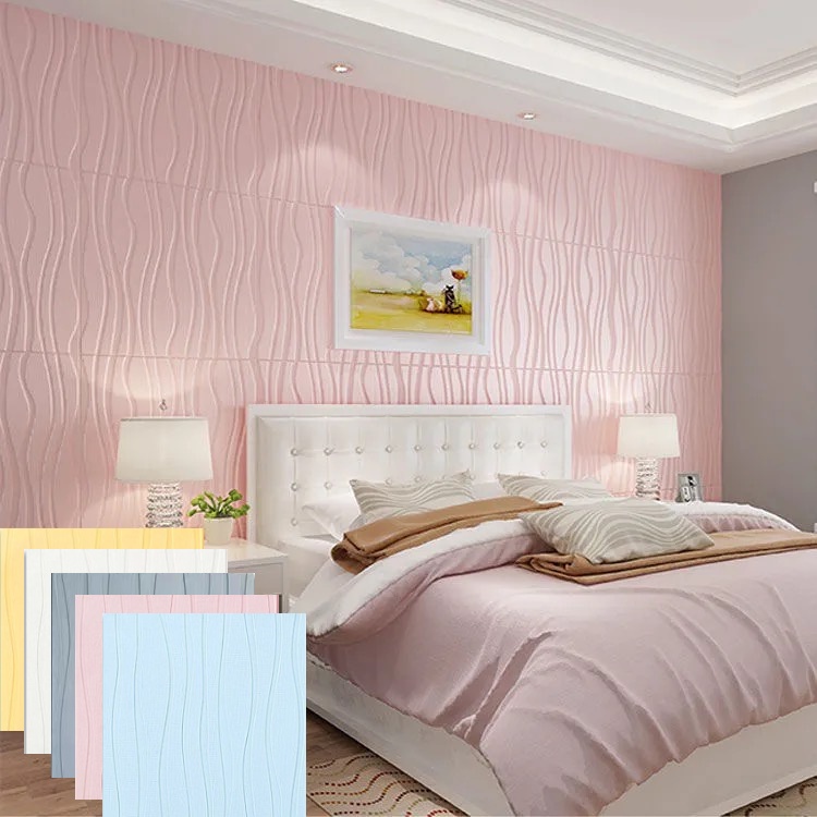 Miếng dán tường xốp 35x35cm chống thấm nước có keo dính chắc dùng trang trí phòng ngủ