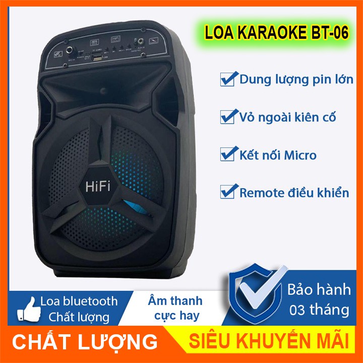 Loa Bluetooth Không Dây BT-06 Xách Tay Loại 1 Âm Thanh Hay Siêu Trầm, Led Nháy Theo Nhạc, Super Bass Nghe EDM, REMIX