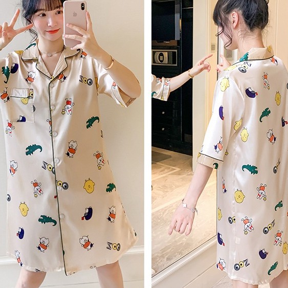 Đầm Ngủ Lụa Dễ Thương  Đầm Mặc Nhà Lụa Băng IVY133