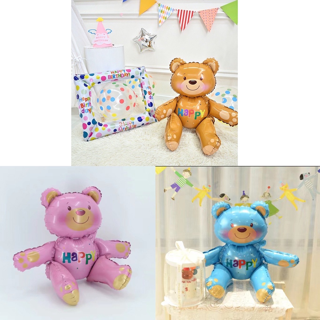 (Size đại) Bong bóng gấu Happy nâu 3D trang trí sinh nhật - Bóng gấu nâu 3D size đại trang trí sinh nhật sự kiện