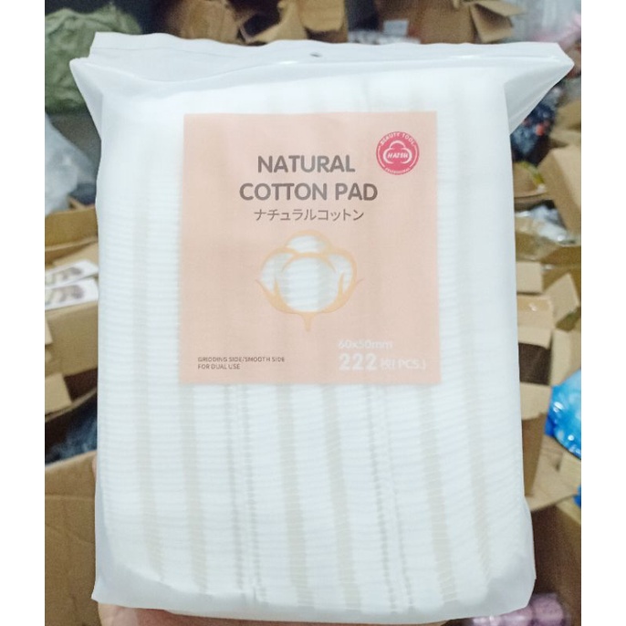 Bông Tẩy Trang 3 Lớp Natural 222 Pcs Mẫu Mới HATSU LOGO 100% cotton Từ Thiên Nhiên