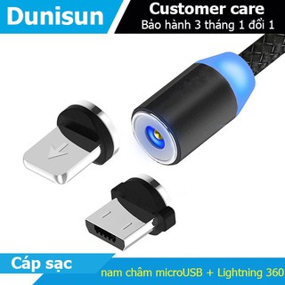 Cáp sạc từ hít nam châm 2 đầu Android và iPhone 360 độ dây dù,có LED