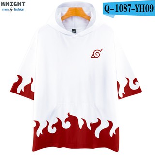Fashion 3D Anime Naruto Pattern Color Hooded Short Sleeve T-shirt