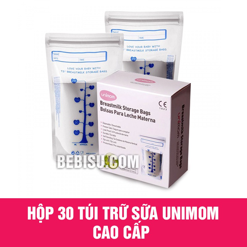 [ Tặng 1 ống hút sữa] - Túi trữ sữa Unimom( hộp 30 túi) Hàn Quốc chính hãng - 210ml