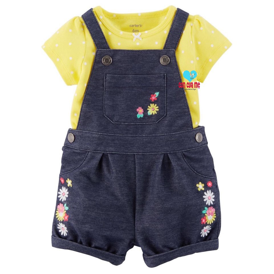 Bộ yếm Jean kèm áo phông cộc tay Carter's sz 3-24m