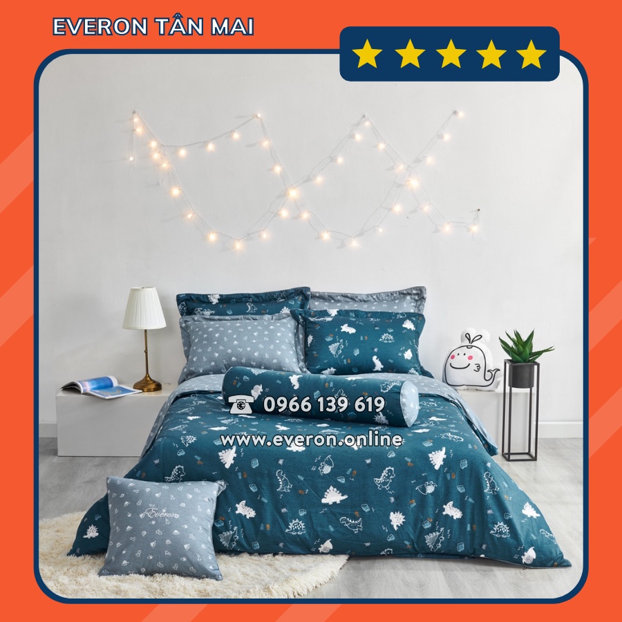 Bộ Chăn Ga Everon EPC21051 Mẫu Trẻ Em Hình Khủng Long Chất Liệu Cotton Chính Hãng