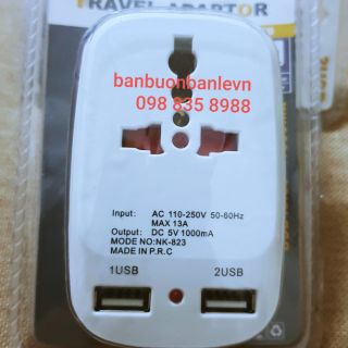 Ổ cắm du lịch tích hợp 2 cổng USB