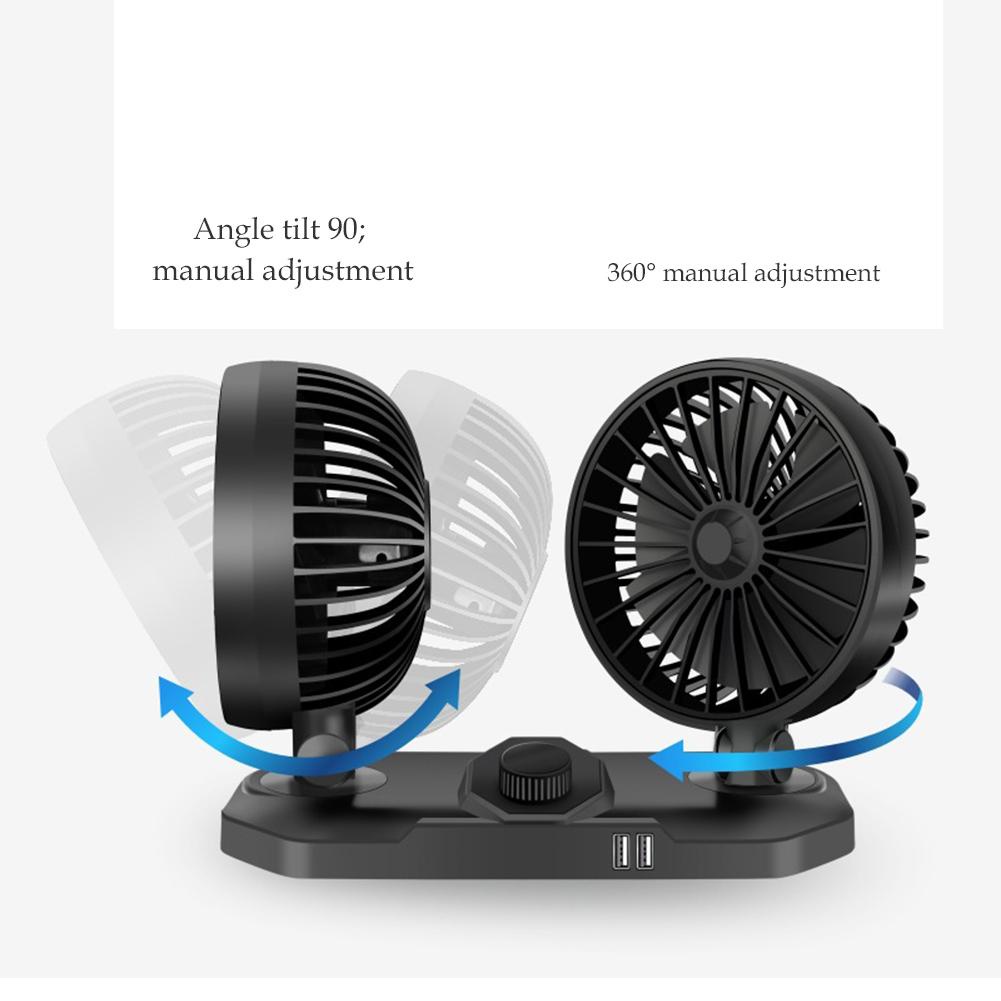 Quạt Gió Mini 12V / 24V Xoay 360 Độ Với Cổng Sạc USB Điện Thoại Cho Xe Hơi