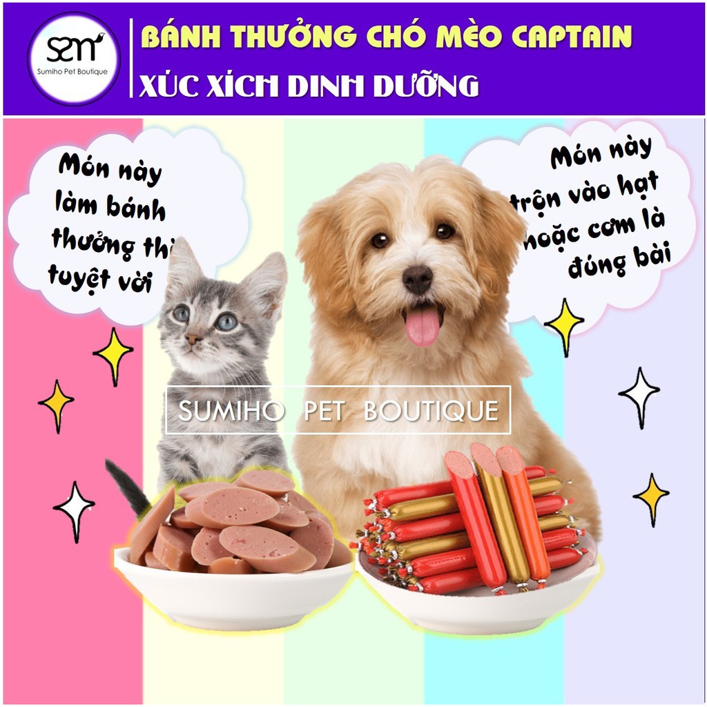 Xúc xích cho chó mèo Captain (15g/cây) (Bò/gà/vịt)