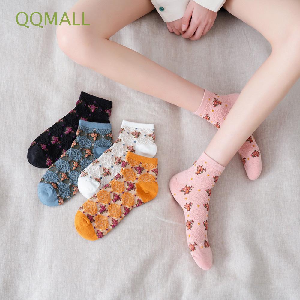 Vớ Cotton Cổ Thấp Thoáng Khí Có In Hình Hoa Trang Trí Cho Nữ