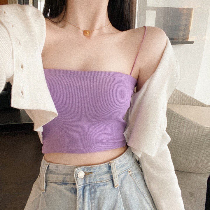 Áo hai dây tăm, áo 2 dây thun croptop ôm sợi bún VATI