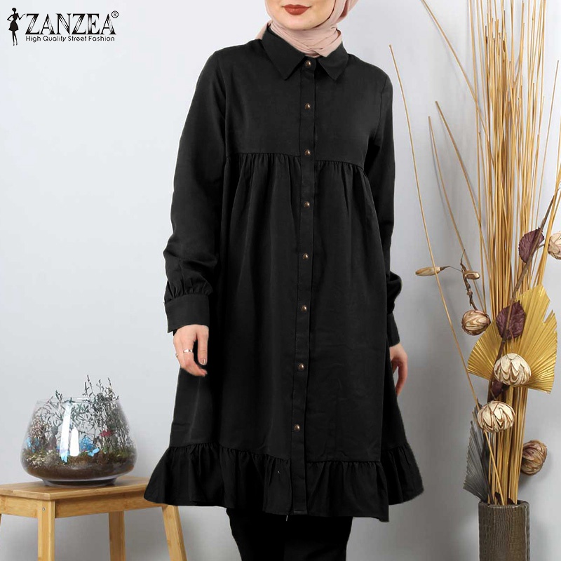 Áo Zanzea tay dài viền bèo nhún thanh lịch cho nữ Hồi giáo