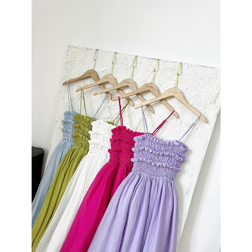BBSTORE'S Đầm Maxi Hai Dây Đi Biển Nhún Ngực Viền Bèo  -D1950S