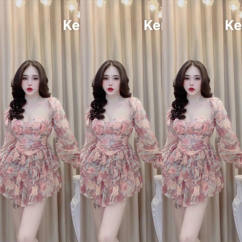 ĐẦM HOA CÚP TAY DÀI PHỒNG