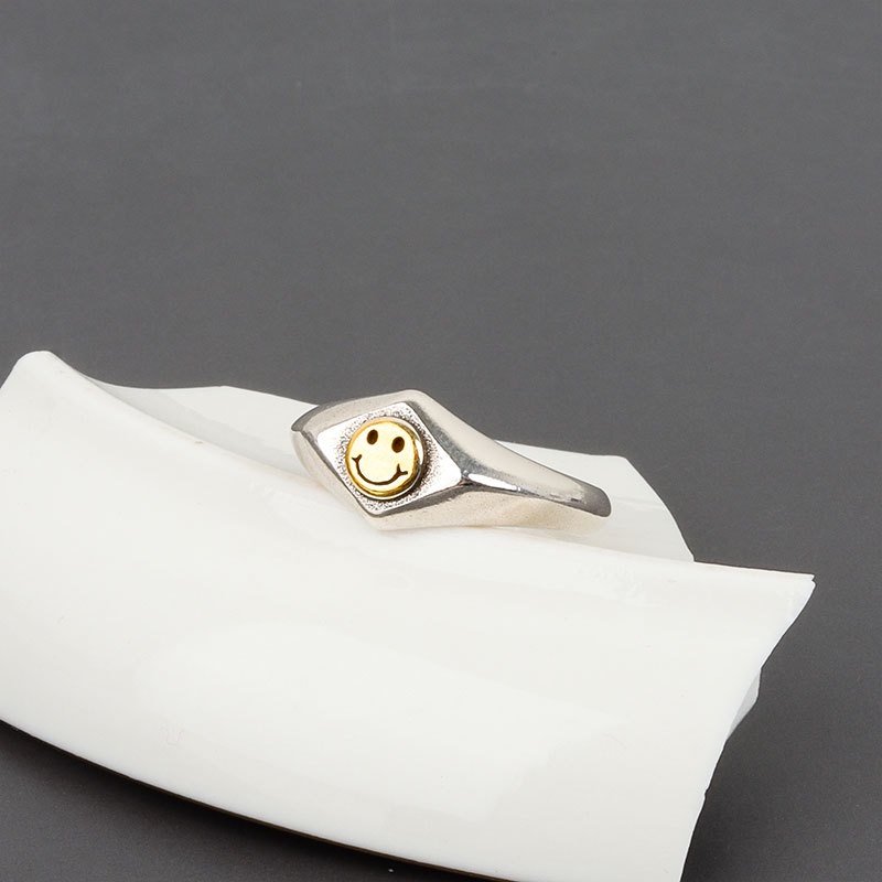 Nhẫn Hở Hình Học Mặt Cười Màu Bạc Có Thể Điều Chỉnh Kích Cỡ Phong Cách Punk Cho Nữ