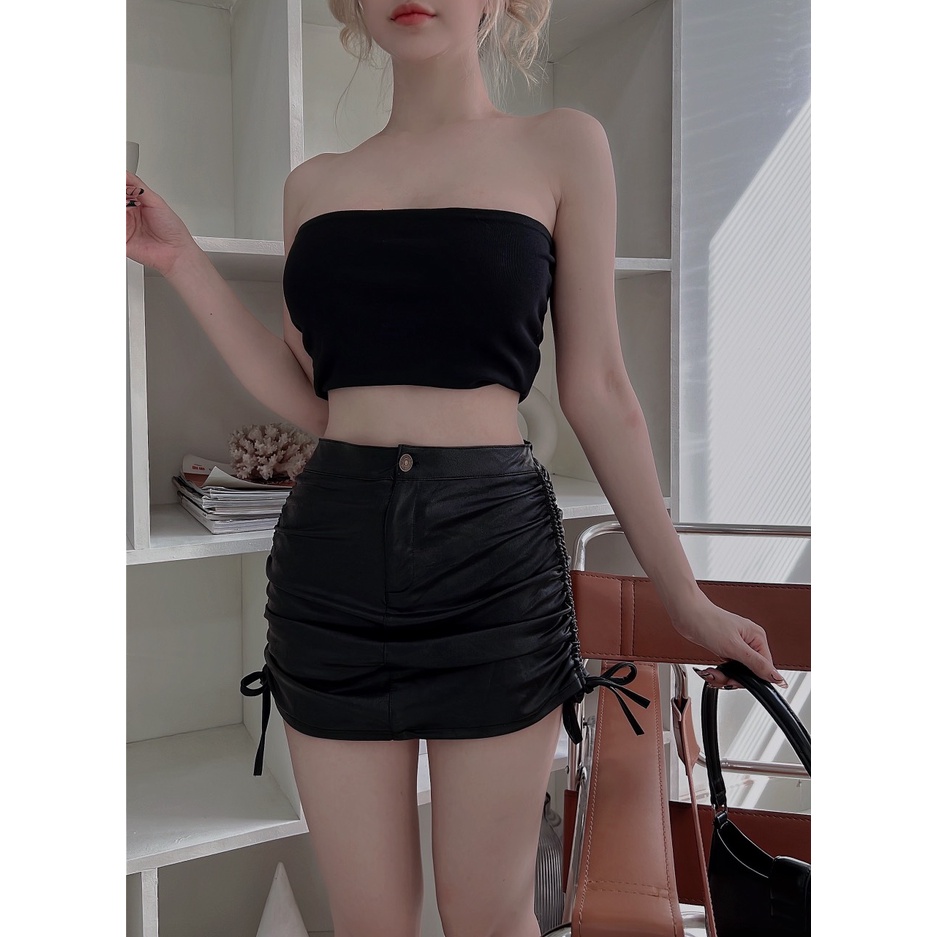Chân váy da, dây rút 2 bên có quần trong chống lộ, chân váy ngắn cá tính,sexy siêu xinh, hình anh video thật