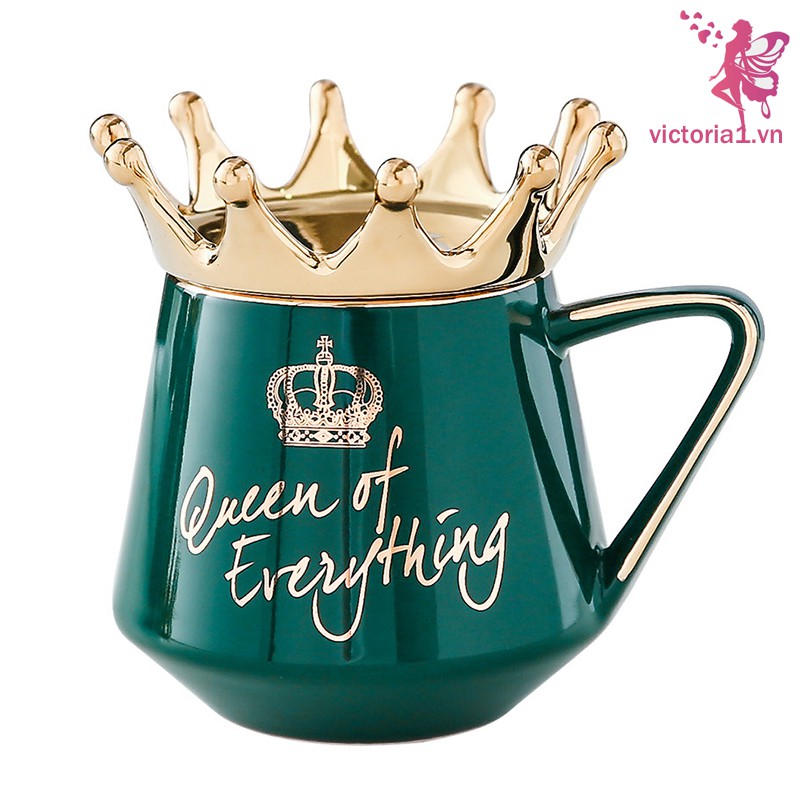 Queen of Everything Mug With Crown Lid and Spoon Ceramic Coffee Cup Gift for Girlfriend Wife