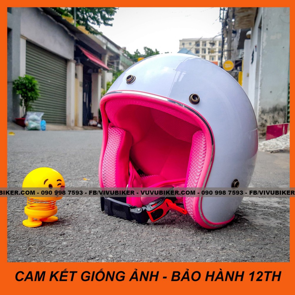 HOT-  [CAM KẾT ẢNH THẬT] Mũ nón bảo hiểm 3/4 trắng lót nâu - NHIỀU MÀU LÓT NÓN