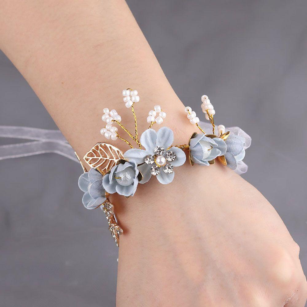 BORAGE Wedding Prom Party Bride Wrist Flower Dancing Party Decor Flower Bracelet Hand Flowers Fashion Pearl|Bridal Prom Accessories Wedding Supplies Lace-up Hand Flower Bridesmaid Bracelet