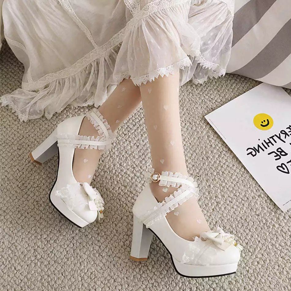 Giày Cao Gót Mũi Tròn Phong Cách Lolita Cho Nữ