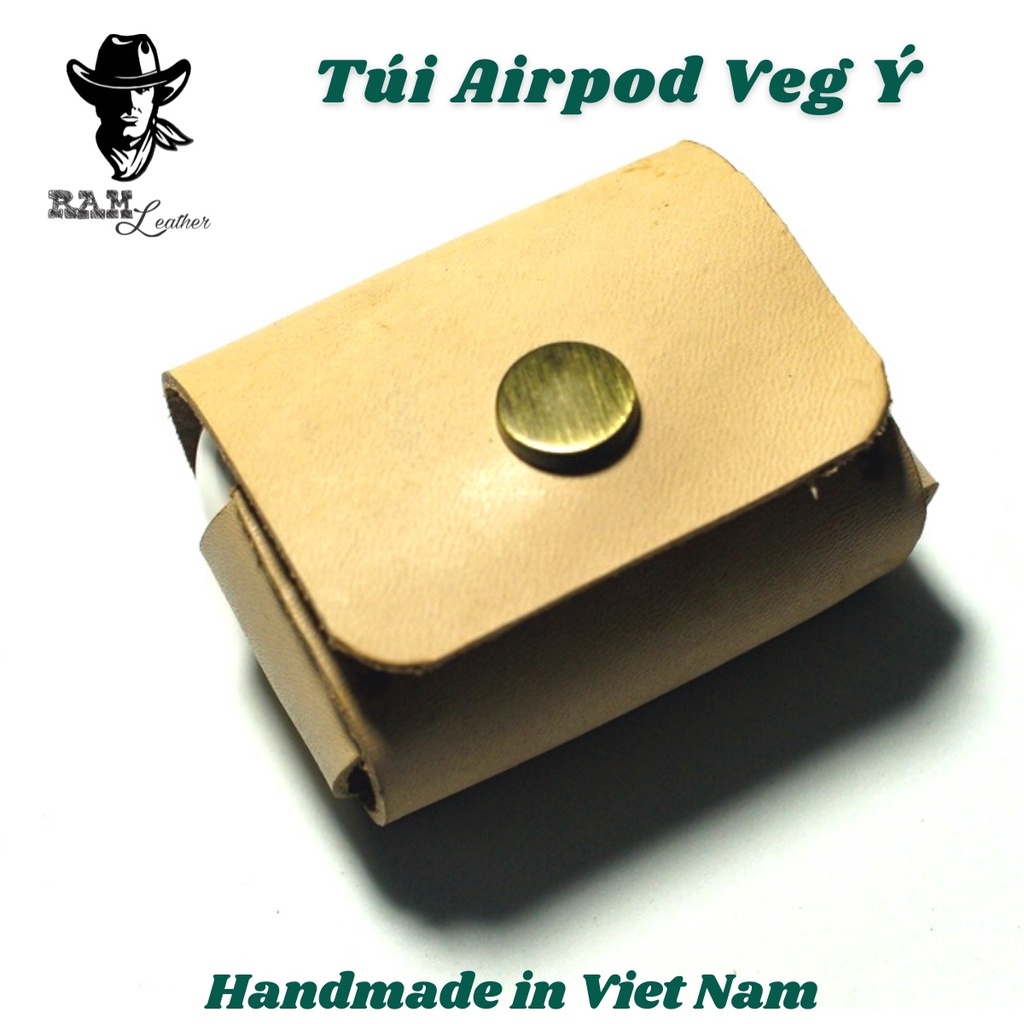 Bao Da Airpod Pro RAM Leather Da Bò Italia Vegtan Trắng