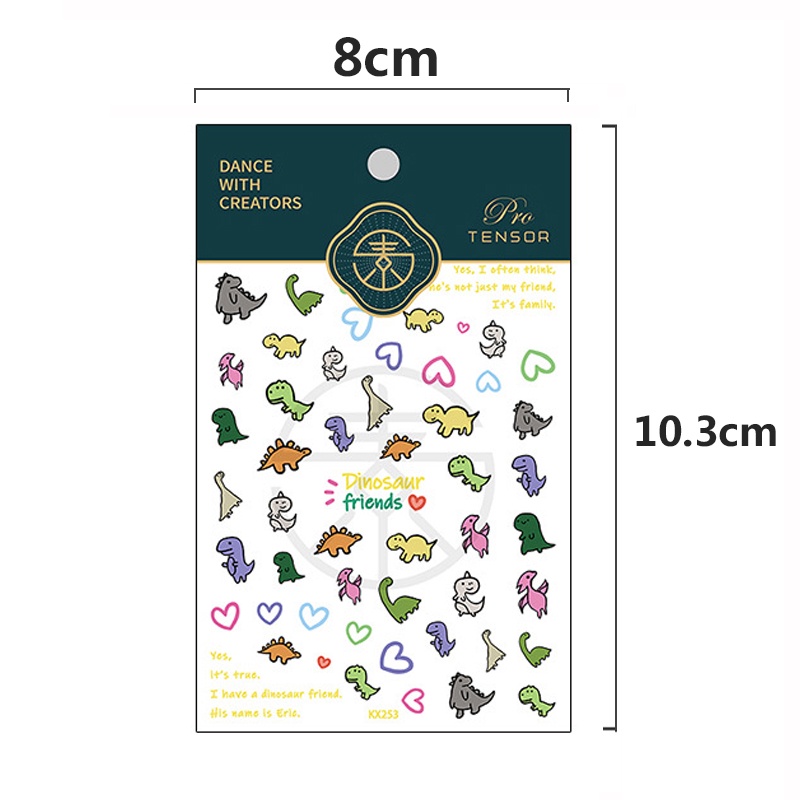 1 Tấm Miếng Dán Móng Tay Họa Tiết Khủng Long 5D Nhiều Màu Dễ Thương DIY