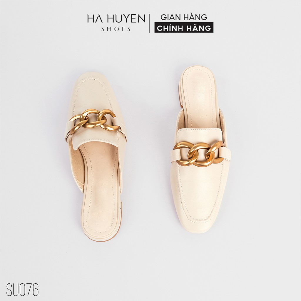 Dép sục nữ Hà Huyền Shoes da phối xích đồng hở gót thời trang - SU076