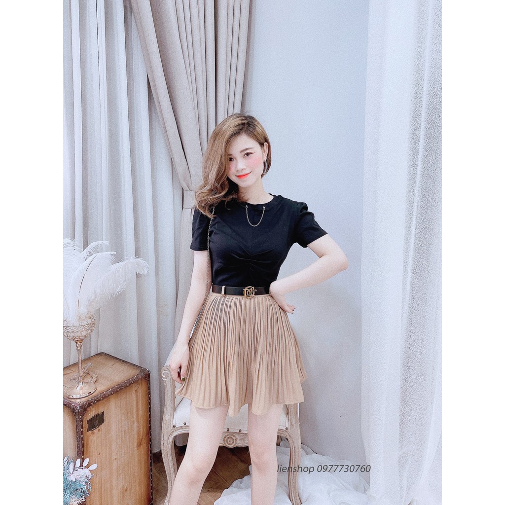 [ ảnh tự chụp ] chân váy ngắn xếp ly nữ kèm belt | BigBuy360 - bigbuy360.vn