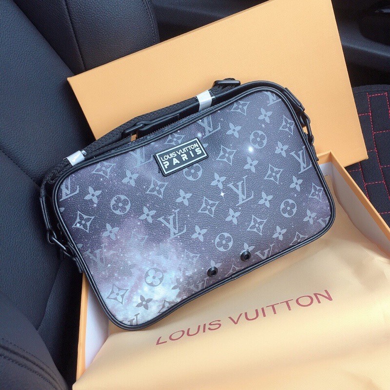 Túi Da LV_Signature Monogram Galaxy Series Unisex Màu Xám Đậm + Hộp Miễn Phí (KK175-0)