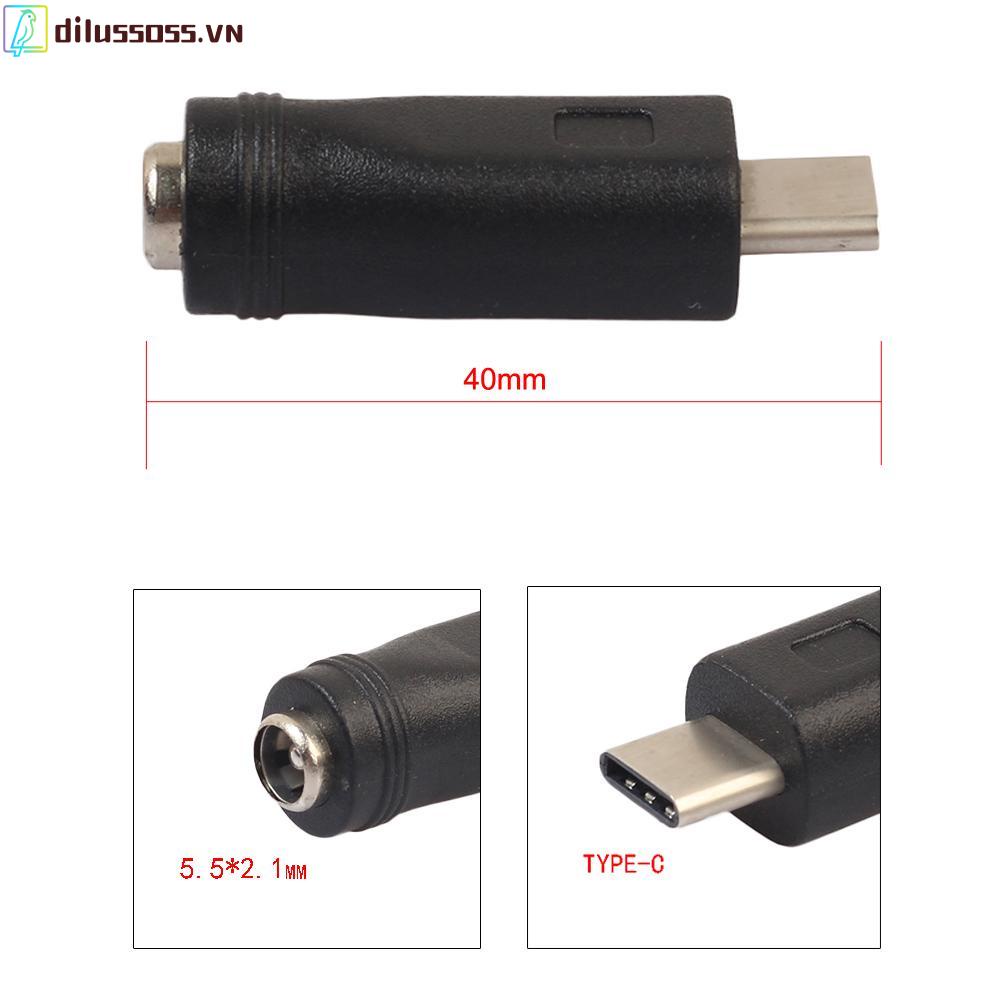 Đầu Chuyển Đổi Nguồn Dilussoss Dc Type-C Usb Male Sang 5.5x2.1mm Female Jack Cho Laptop Pc