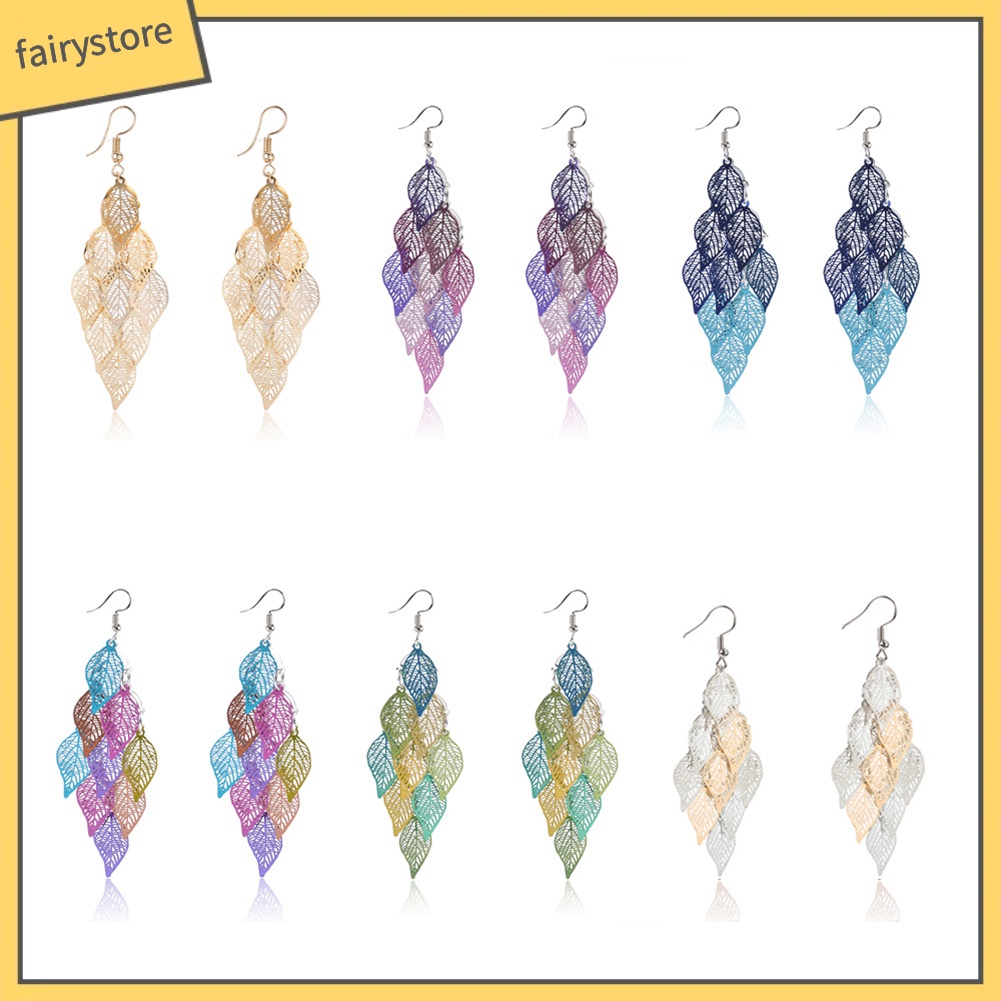 Hoa tai dạng móc thiết kế hình lá nhiều lớp thời trang thanh lịch cho nữ