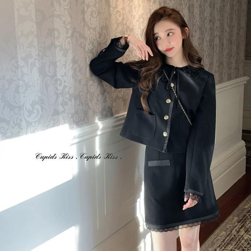 Set áo sơ mi dài tay cổ bẻ + chân váy đen thời trang nữ | BigBuy360 - bigbuy360.vn