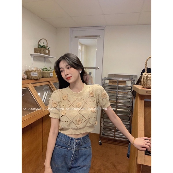 💥 Áo Len Mongtoghi Hoa Nổi Croptop Siêu Hót 💥