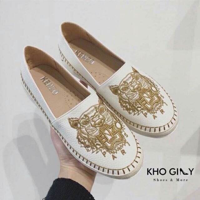 Giày lười kenzo đế cói trắng, đen (tom kenzo)